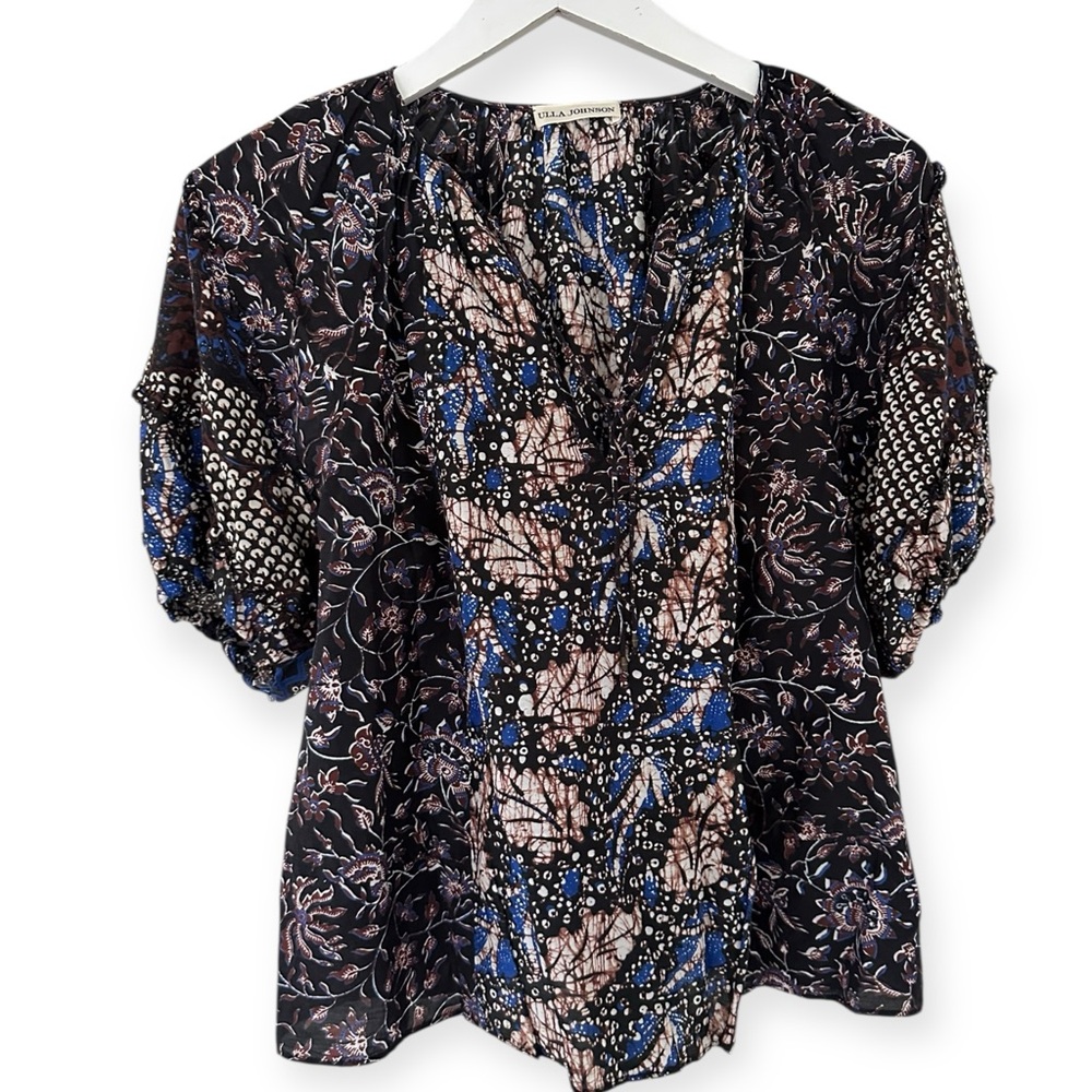 Ulla Johnson • Arusi Printed Cotton and Silk-Blend Blouse Batik Top - Picture 2 of 11